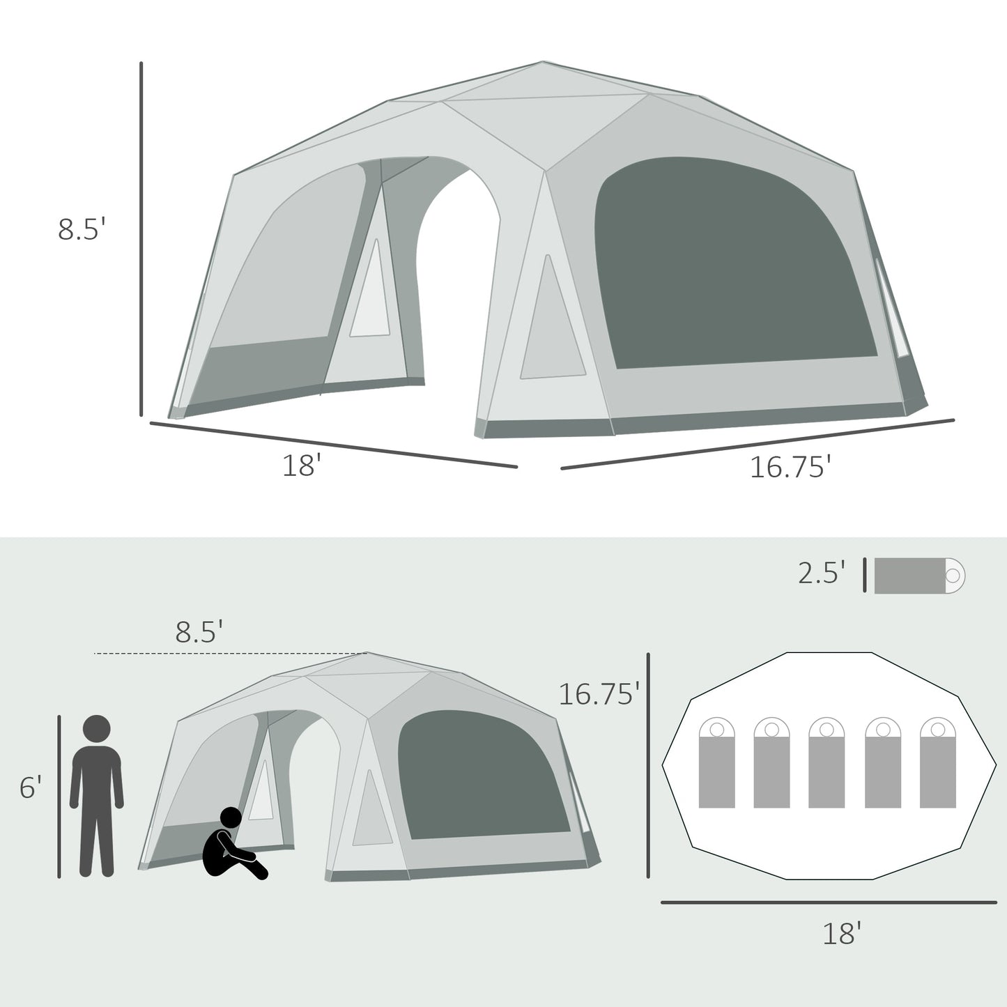 Miscellaneous-20-Man Large Camping Tents with Weatherproof Cover, Backpacking Family Tent with 8 Mesh Windows 2 Doors - Cream White - Outdoor Style Company