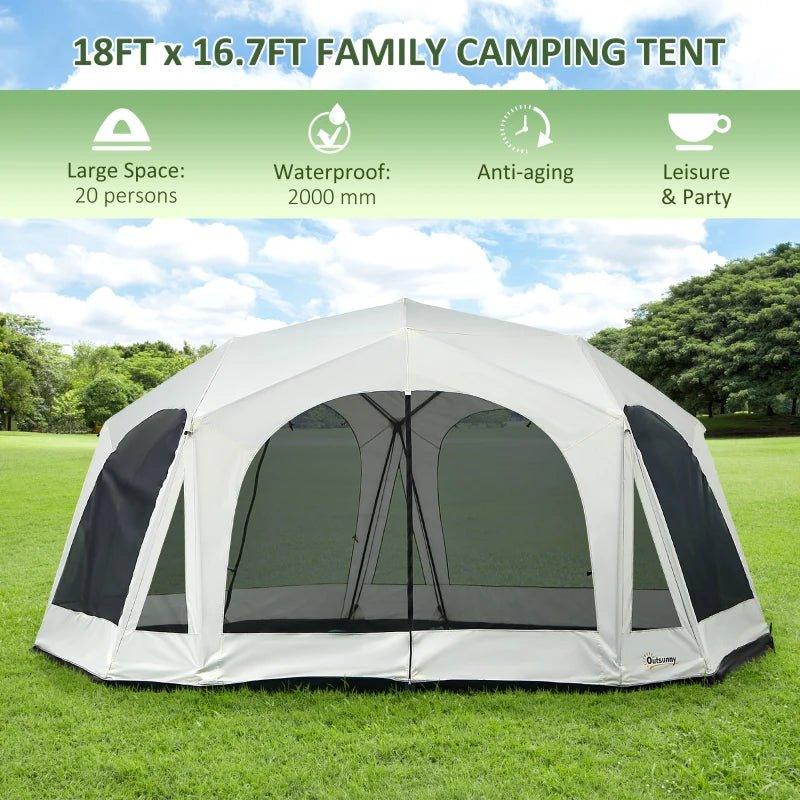 Miscellaneous-20-Man Large Camping Tents with Weatherproof Cover, Backpacking Family Tent with 8 Mesh Windows 2 Doors - Dark Green - Outdoor Style Company