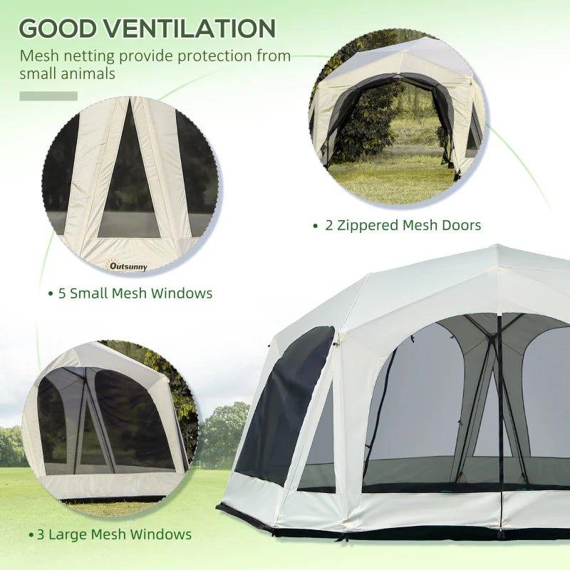 Miscellaneous-20-Man Large Camping Tents with Weatherproof Cover, Backpacking Family Tent with 8 Mesh Windows 2 Doors - Dark Green - Outdoor Style Company