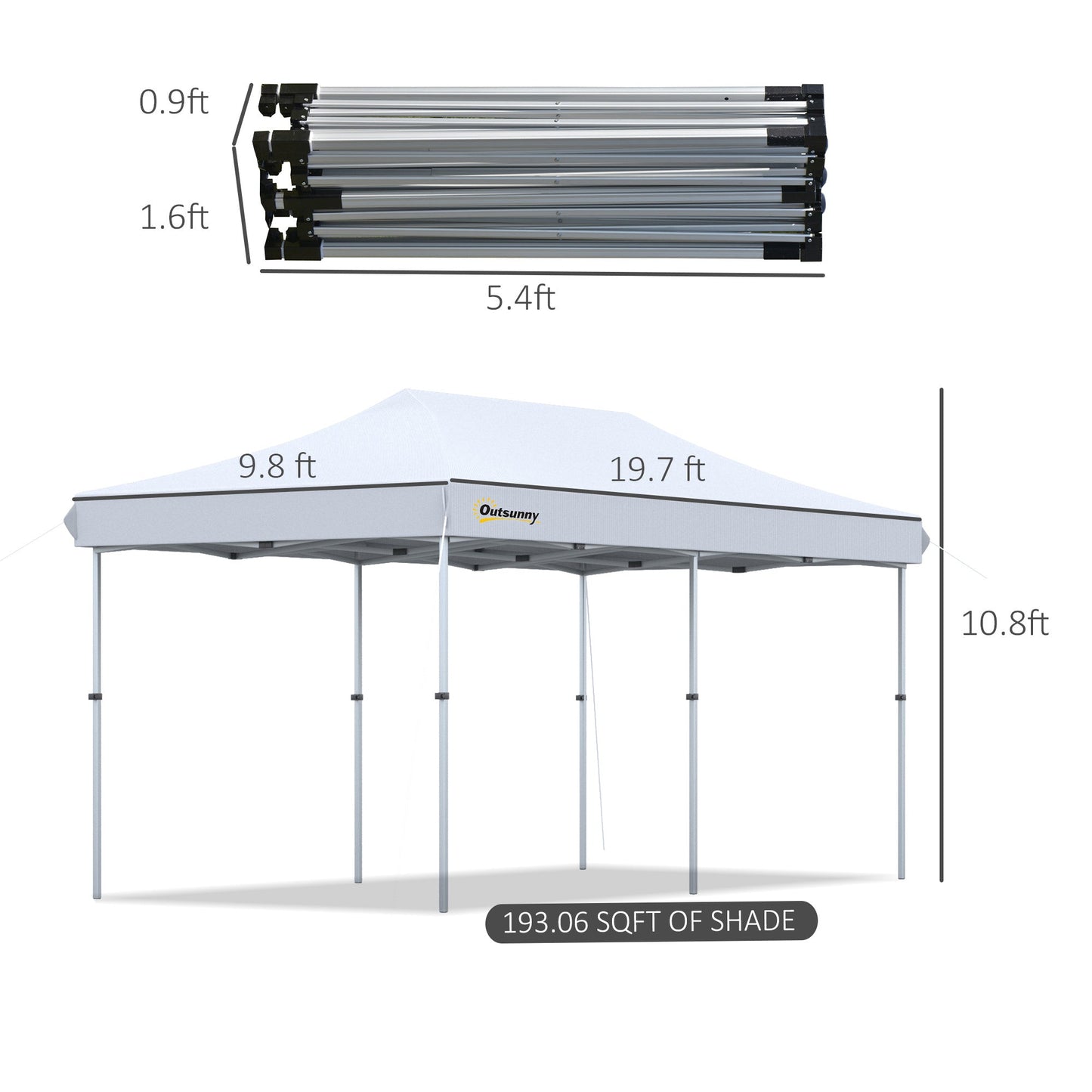 Outdoor and Garden-20' x 10' Garden Foldable Pop Up Canopy Tent Gazebo Aluminum Frame with Adjustable Legs & Roller Bag - Outdoor Style Company