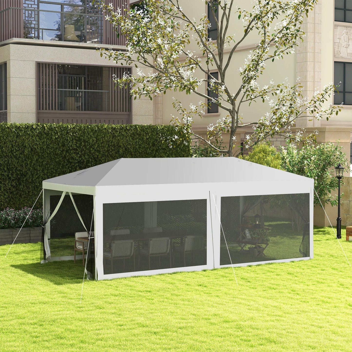 Outdoor and Garden-20' x 10' Outdoor Party Tent Gazebo Wedding Canopy with Removable Mesh Sidewalls, White - Outdoor Style Company