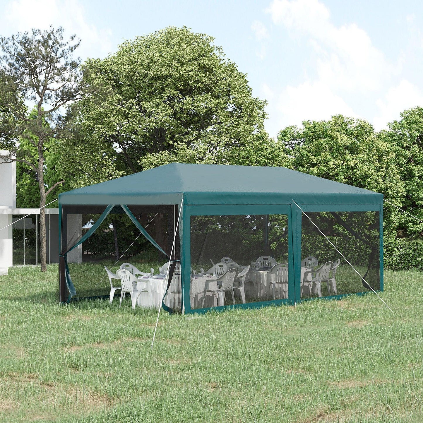 Outdoor and Garden-20' x 10' Outdoor Party Tent Wedding Canopy with Removable Mesh Sidewalls, Zipper Doors, Steel Frame, Green - Outdoor Style Company