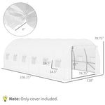 Miscellaneous-20' x 10' x 7' Greenhouse Replacement Walk-in PE Hot House Cover with 12 Windows Roll-Up & Zipper Door, White - Outdoor Style Company