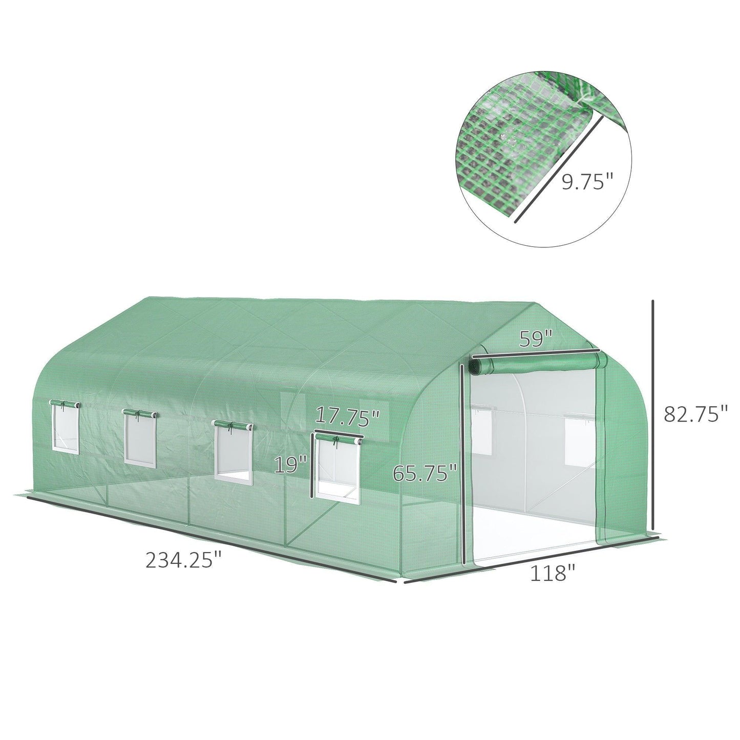 Miscellaneous-20' x 10' x 7' Tunnel Greenhouse Large Walk-In Warm House with 8 Roll Up Windows & Roll Up Door, Steel Frame - Outdoor Style Company