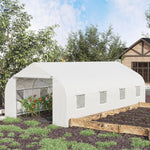 Outdoor and Garden-20' x 10' x 7' Tunnel Greenhouse, Large Walk-In Warm House with Roll Up Door for Backyard, Patio & Lawn, White - Outdoor Style Company