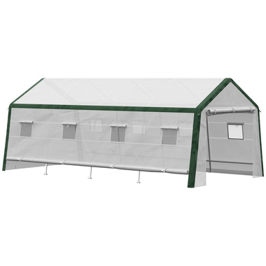 Miscellaneous-20' x 10' x 8' Heavy-duty Greenhouse, Walk-in Hot House with Windows and Roll Up Door, PE Cover, Steel Frame, White - Outdoor Style Company