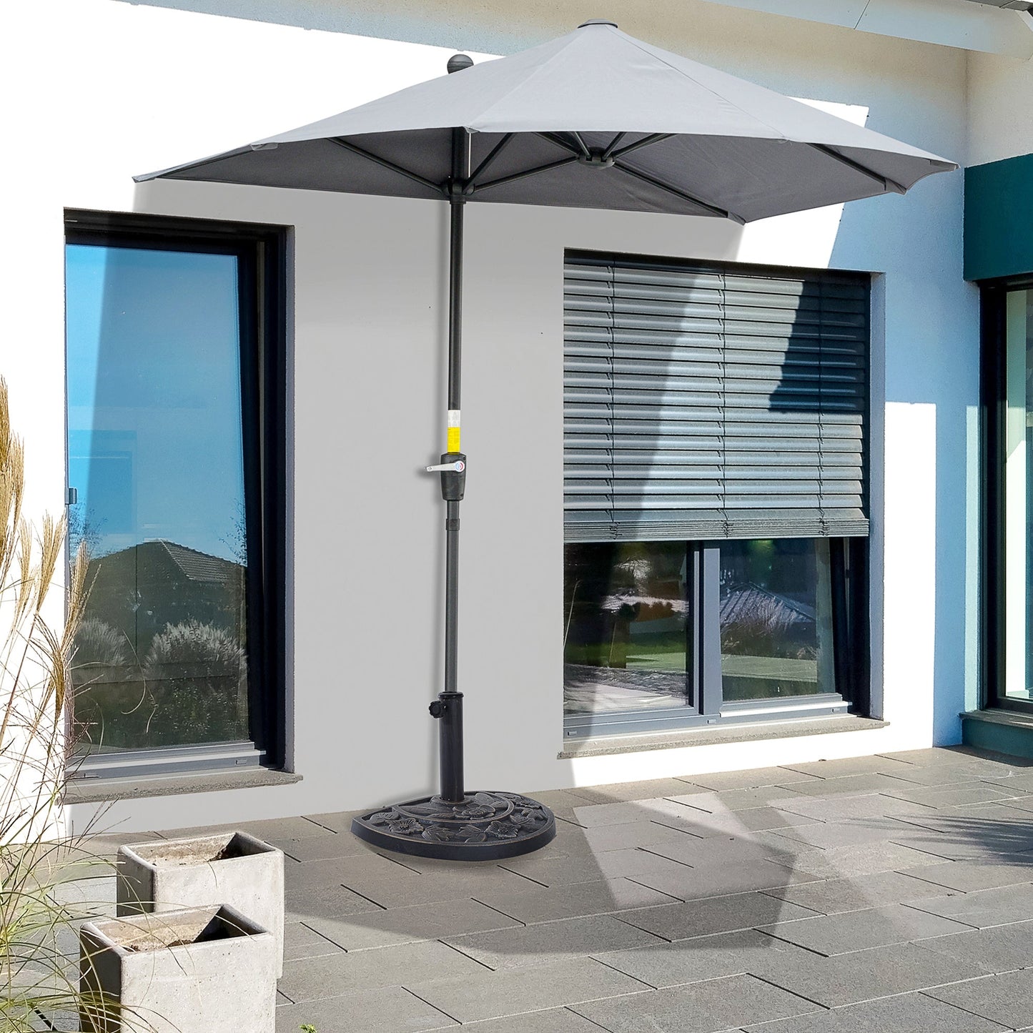 Outdoor and Garden-20lbs Half Round Patio Umbrella Base Outdoor Decorative Resin Parasol Stand Holder for Φ1.5", Φ1.9" Pole, Lawn, Deck, Garden Use, Bronze - Outdoor Style Company