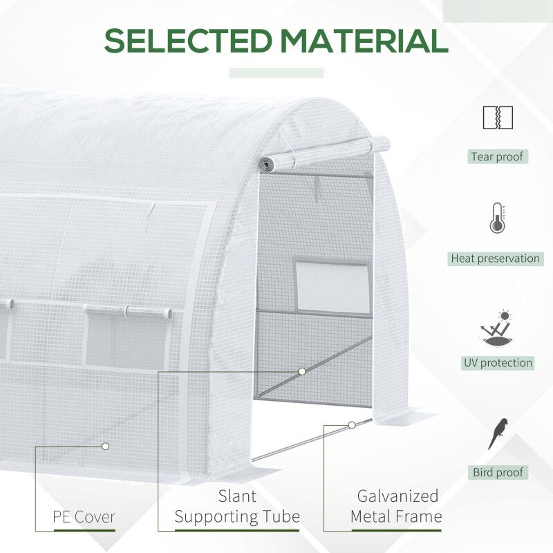 Greenhouses-20'x10'x6.6' Tunnel Greenhouse with Zippered Door and 12 Roll-up Windows - Outdoor Style Company