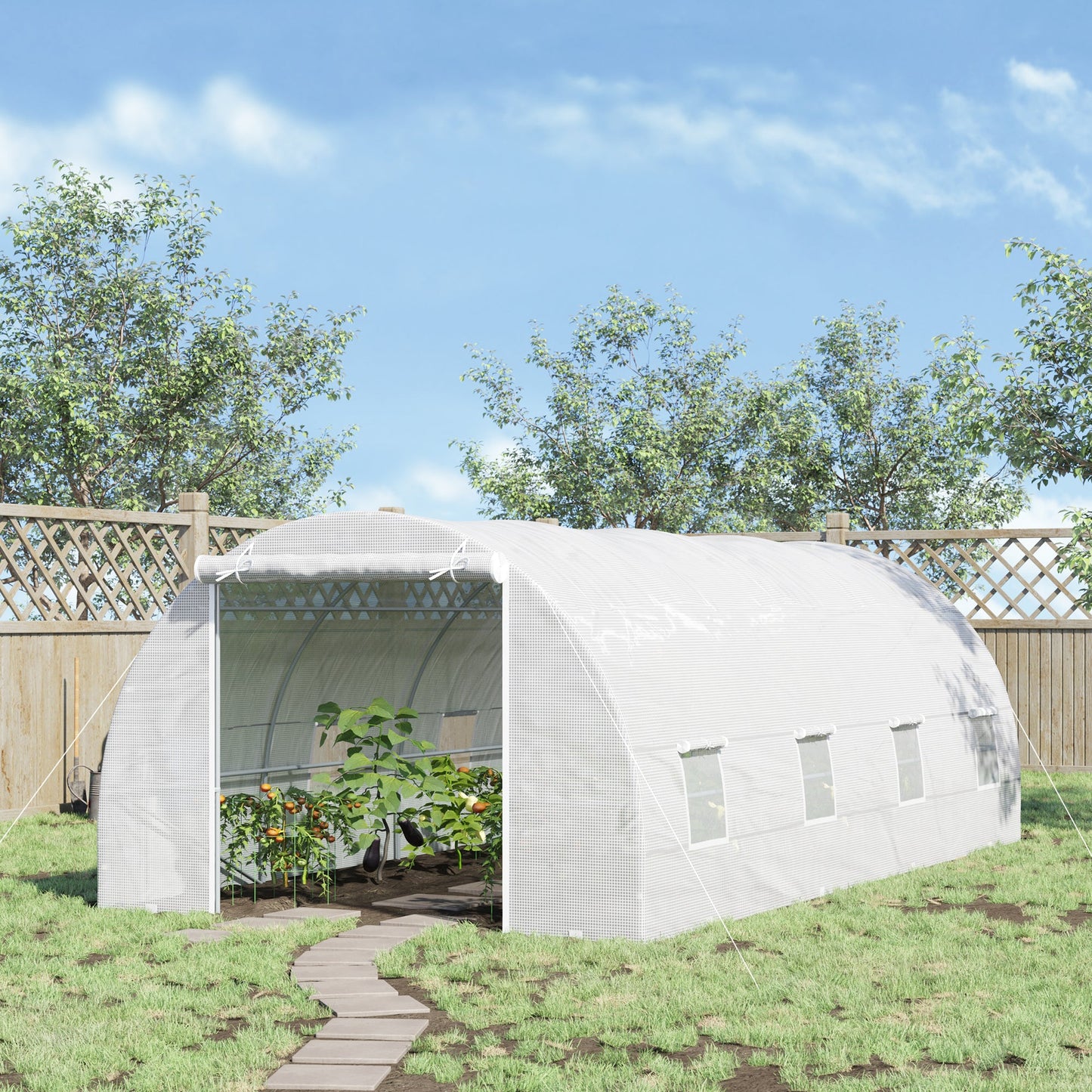 Miscellaneous-20’x10’x7’ Freestanding High Tunnel Greenhouse Kit, Large Hot House with Footprint & Tough PE Walls, White - Outdoor Style Company