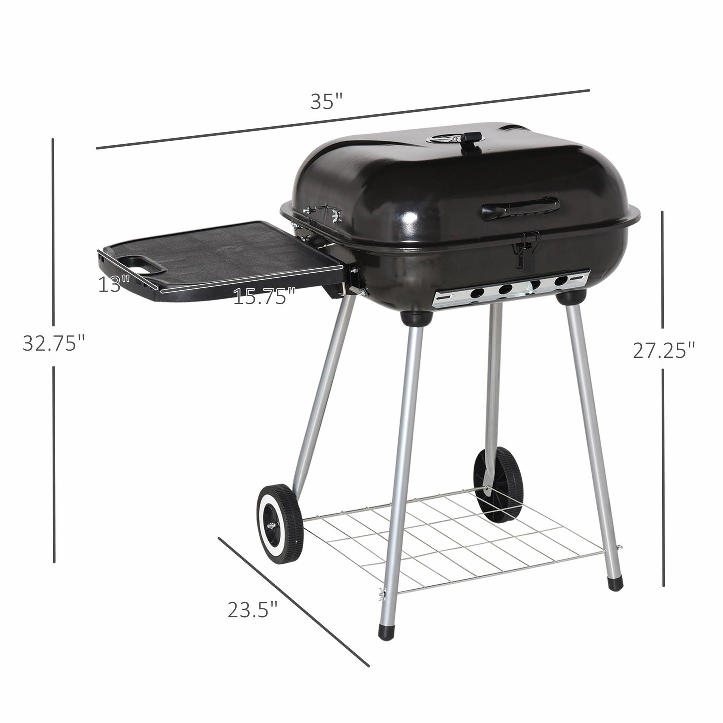 Outdoor and Garden-22" Charcoal Barbecue Grill with Portable Wheel, Side Tray and Lower Shelf for Outdoor BBQ for Garden, Backyard, Poolside - Outdoor Style Company