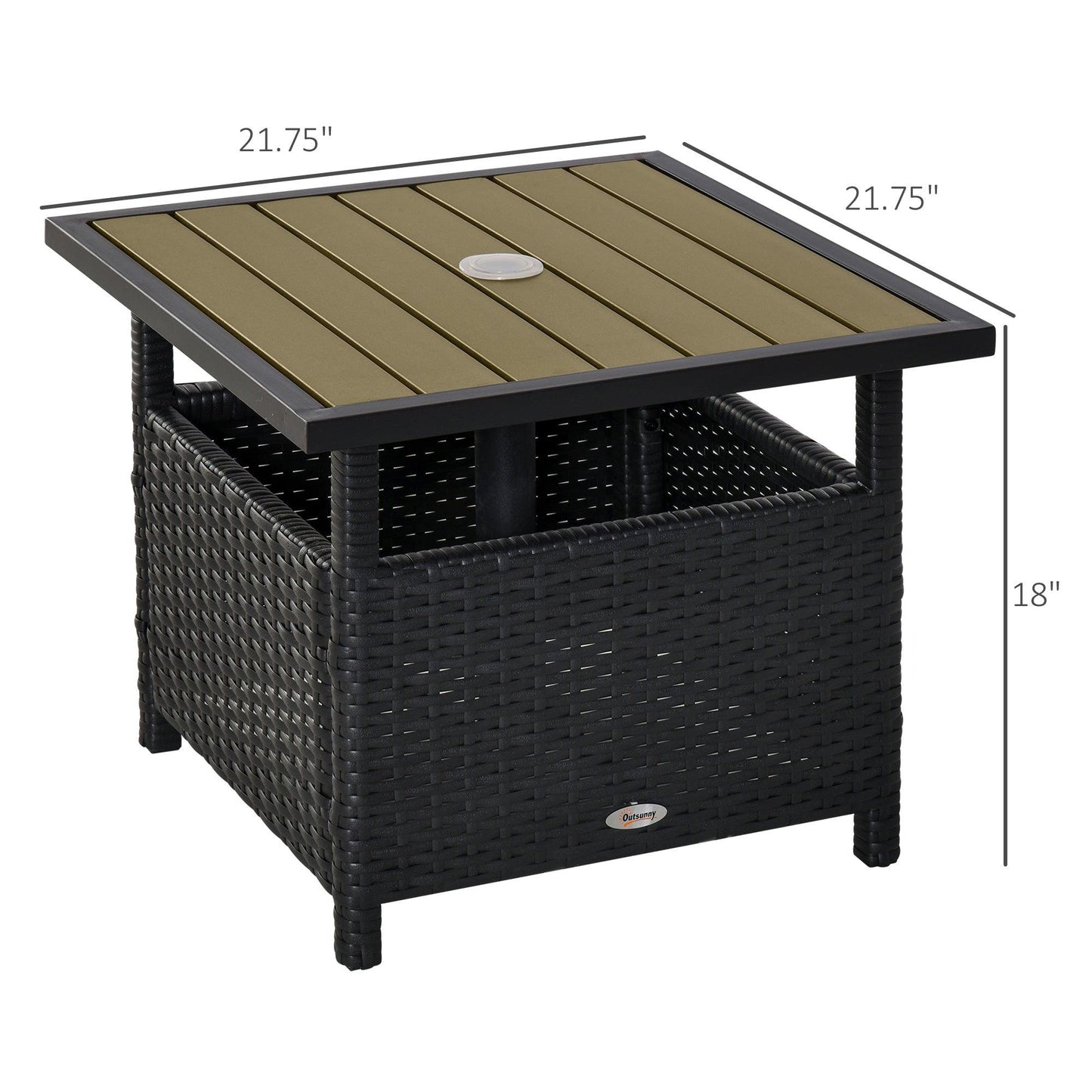 Outdoor and Garden-22" Steel PE Rattan Wicker Outdoor Patio Accent Table With Umbrella Insert Brown - Outdoor Style Company