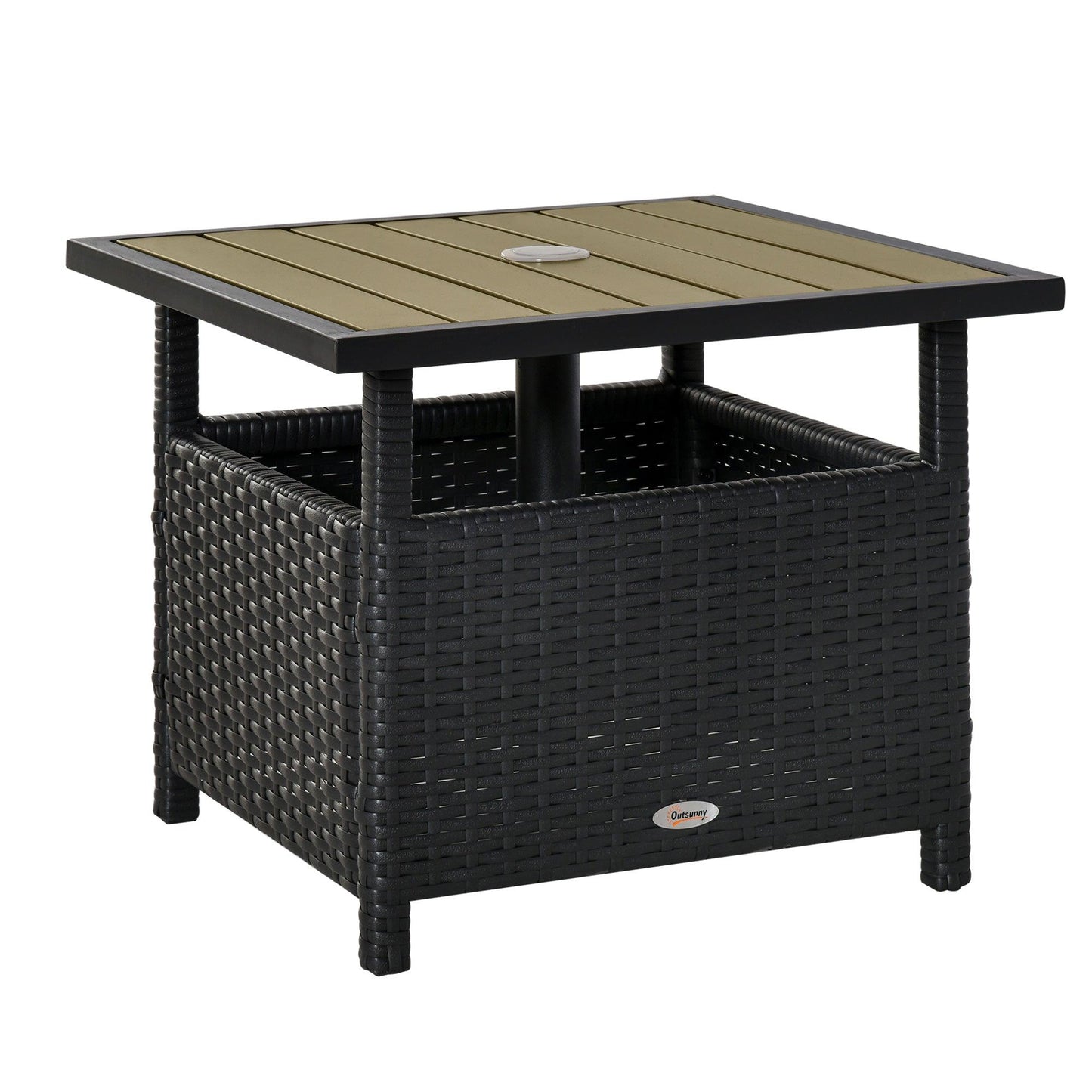 Outdoor and Garden-22" Steel PE Rattan Wicker Outdoor Patio Accent Table With Umbrella Insert Brown - Outdoor Style Company