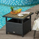 Outdoor and Garden-22" Steel PE Rattan Wicker Outdoor Patio Accent Table With Umbrella Insert Brown - Outdoor Style Company