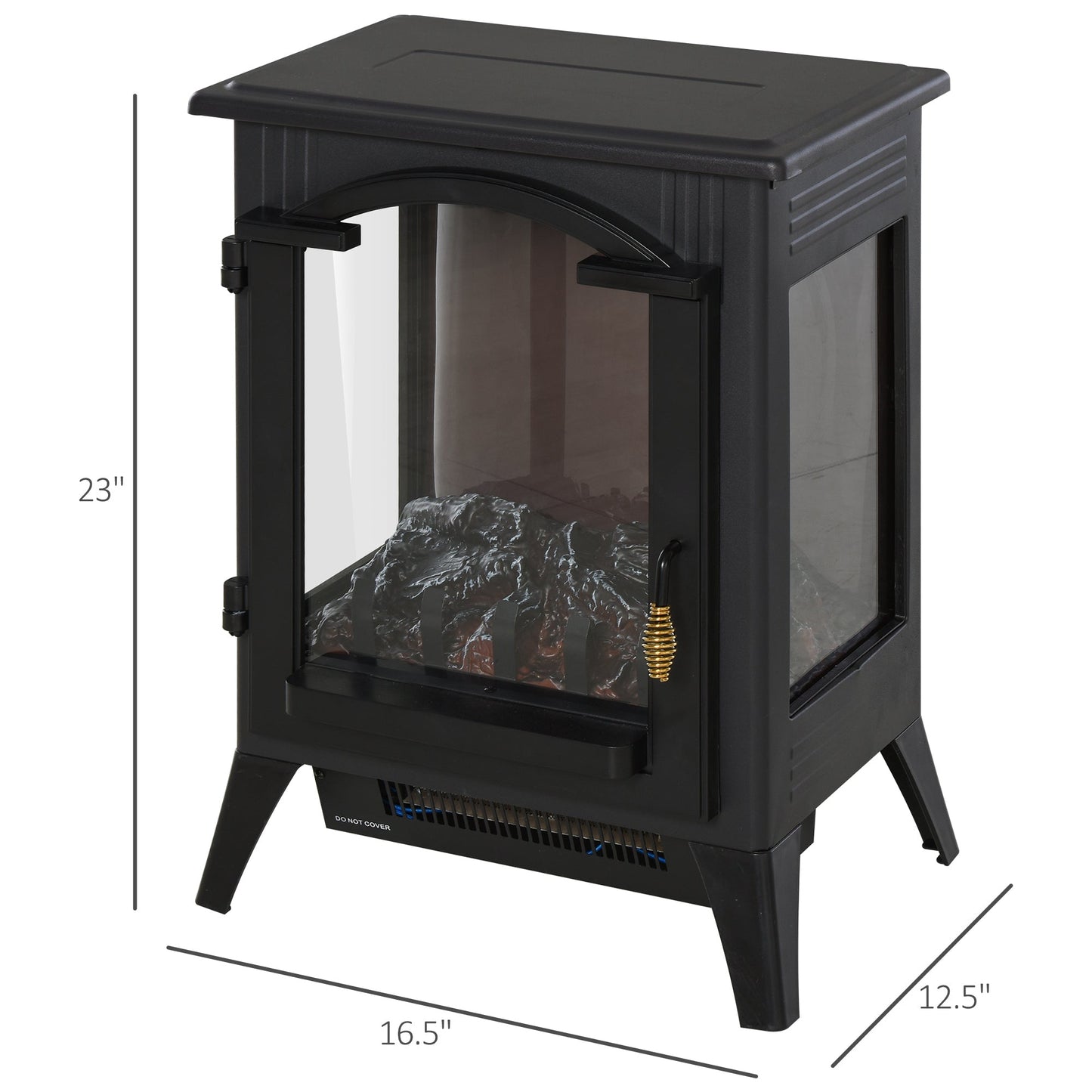 Miscellaneous-23" Electric Freestanding Fireplace, Fireplace Stove with Realistic LED Flames and Logs and Overheating Protection, 750W/1500W, Black - Outdoor Style Company