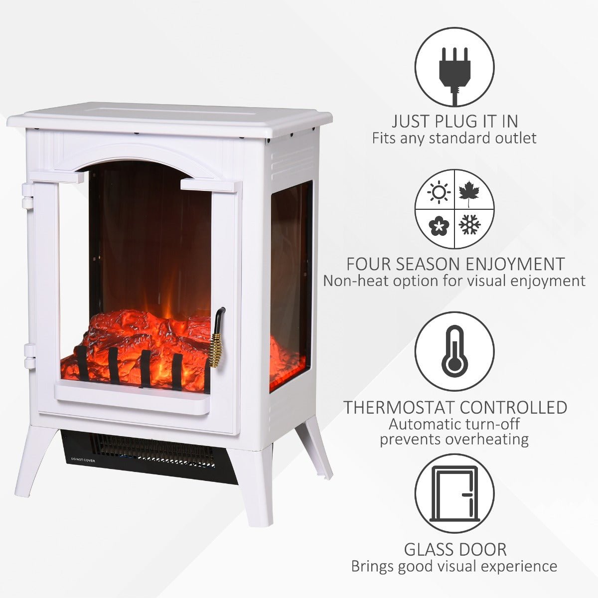 Miscellaneous-23" Electric Freestanding Fireplace, Fireplace Stove with Realistic LED Flames and Logs and Overheating Protection, 750W/1500W, White - Outdoor Style Company