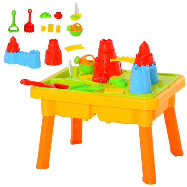 Toys and Games-23PCs Kids Sand and Water Table Beach Play, Toddler Activity Sandbox Summer Beach Toy Set with Castle-Shape Molds & Lid Accessories, Multicolor - Outdoor Style Company