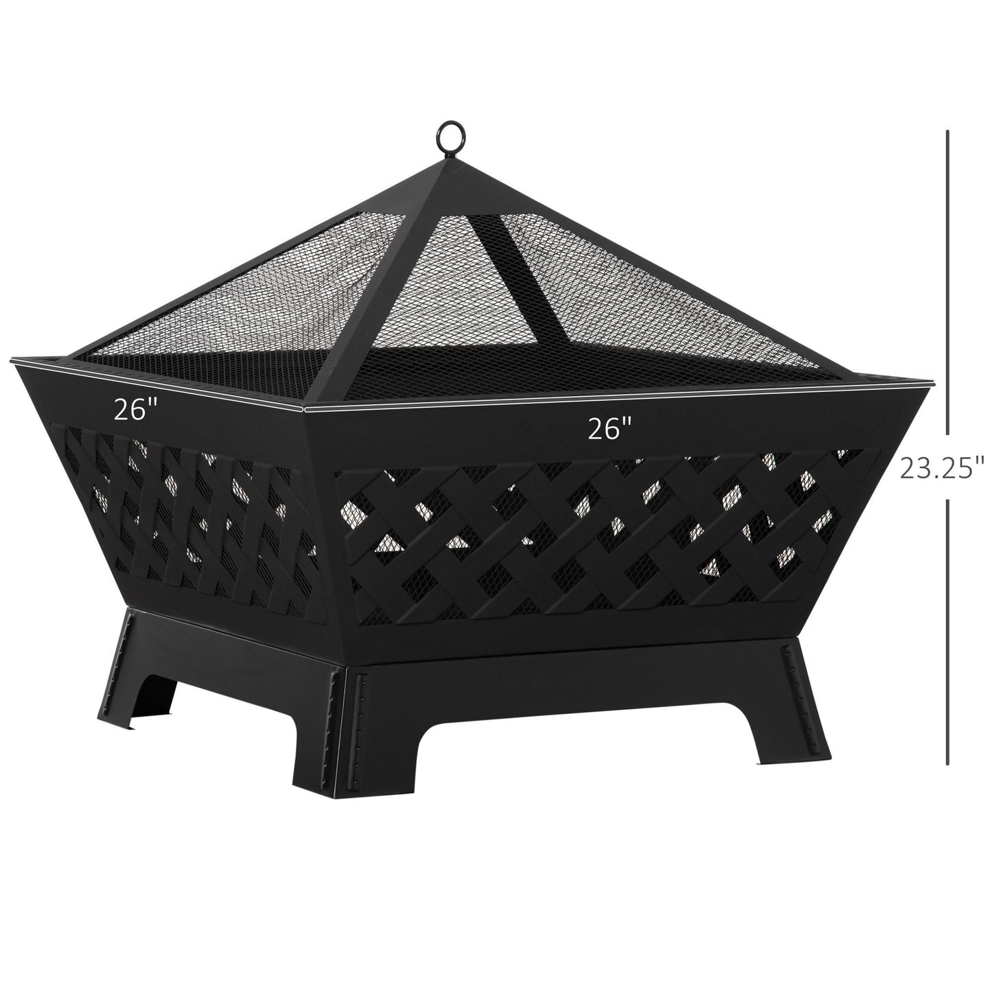 Outdoor and Garden-26 Inch Outdoor Fire Pit ,Square Steel Fire pit with Spark Screen, Log Burning Bowl with Poker for Patio, Backyard - Outdoor Style Company