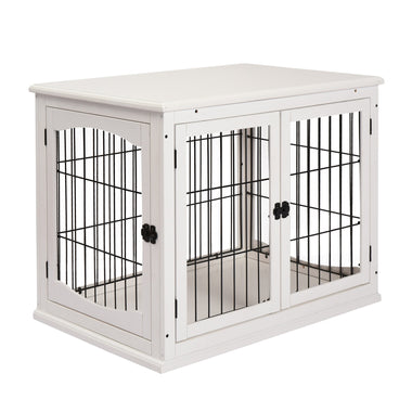 Pet Supplies-26" Wooden Dog Kennel Furniture Style Pet Cage , End Table with Lockable Double Door Entrance and Top Shelf, White - Outdoor Style Company