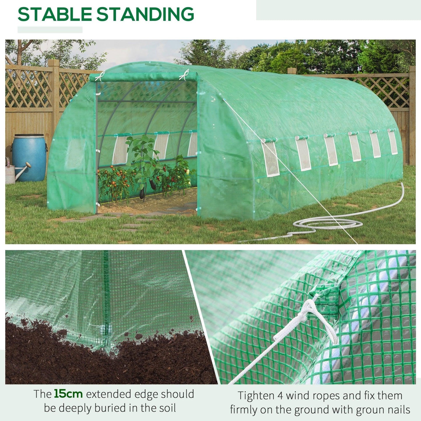 outdoor greenhouse tent 26' x 10' x 7' Outdoor Walk-In Tunnel Greenhouse with Roll-up Windows & Zippered Door, Steel Frame, & PE Cover