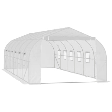 Miscellaneous-26' x 10' x 7' Walk-In Greenhouse Tunnel, Large Gardening Plant Hot House with 12 Windows and Zipper Doors for Backyard, White - Outdoor Style Company