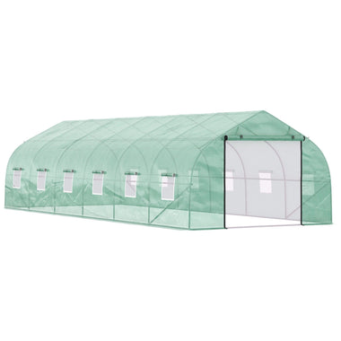Miscellaneous-26' x 10' x 7' Walk-In Greenhouse Tunnel, Large Gardening Plant Hot House with 12 Windows, Zipper Doors, Screen Doors for Backyard, Green - Outdoor Style Company