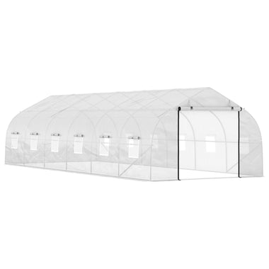 Miscellaneous-26' x 10' x 7' Walk-in High Tunnel Greenhouse, Large Hot House with 12 Windows, Zipper Doors, Screen Doors for Backyard, White - Outdoor Style Company
