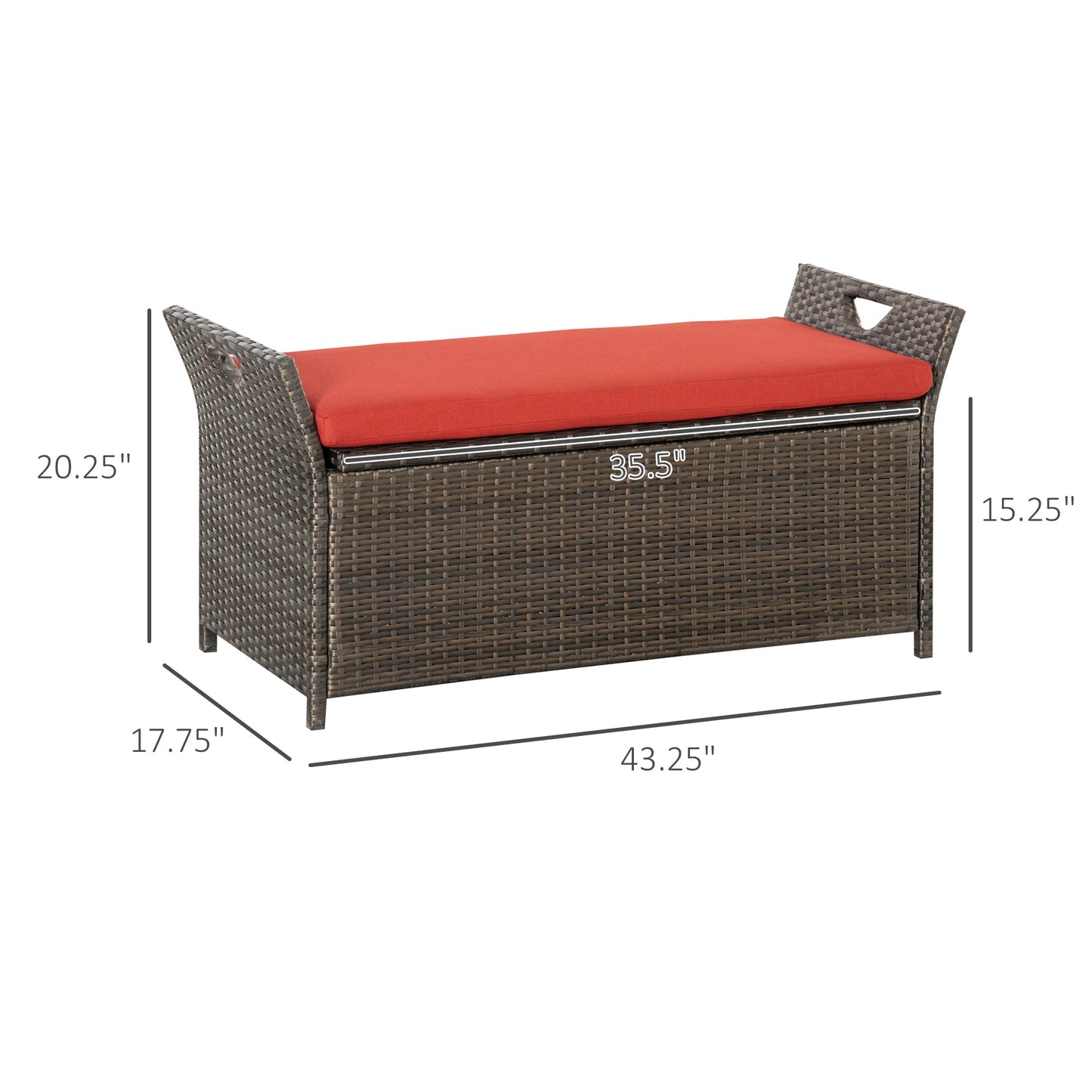 Outdoor and Garden-27 Gallon Patio Wicker Storage Bench, Outdoor PE Rattan Furniture, 2-In-1 Large Capacity Footstool Rectangle Basket Box, Red - Outdoor Style Company