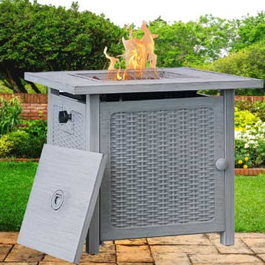 -28'' Light Gray Slat Top Gas Fire Pit Table - Outdoor Style Company