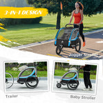 Sports and Fitness-3-in-1 Bike Trailer for Kids, Running Stroller with 2 Seats, Jogging Cart with 5-Point Harness, Storage Units, Blue - Outdoor Style Company