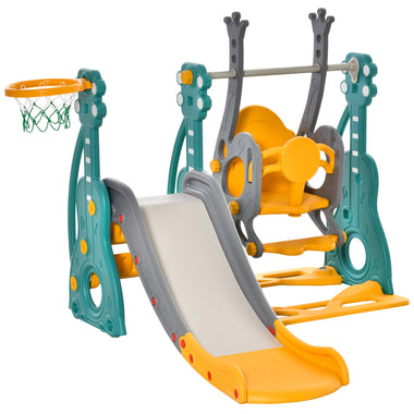 Outdoor and Garden-3-IN-1 Kids Swing and Slide Set with Basketball Hoop Slide Swing Adjustable Seat Height Toddler Playground Activity Center Indoor and Outdoor - Outdoor Style Company