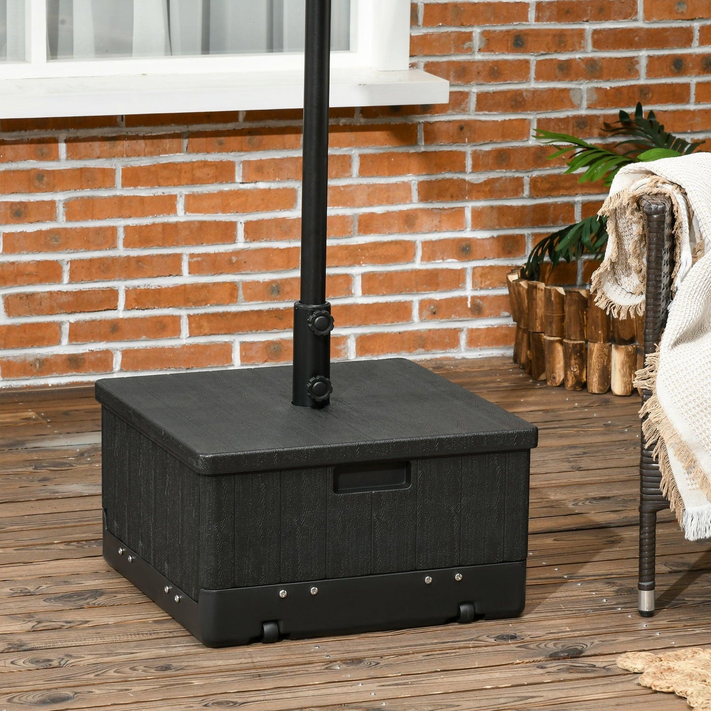 Outdoor and Garden-3-in-1 Outdoor Umbrella Base, Coffee End Table, Planter Box with Drainage, Patio Umbrella Stand Table with Wheels and Handles, Black - Outdoor Style Company