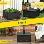 Outdoor and Garden-3-in-1 Outdoor Umbrella Base, Coffee End Table, Planter Box with Drainage, Patio Umbrella Stand Table with Wheels and Handles, Black - Outdoor Style Company