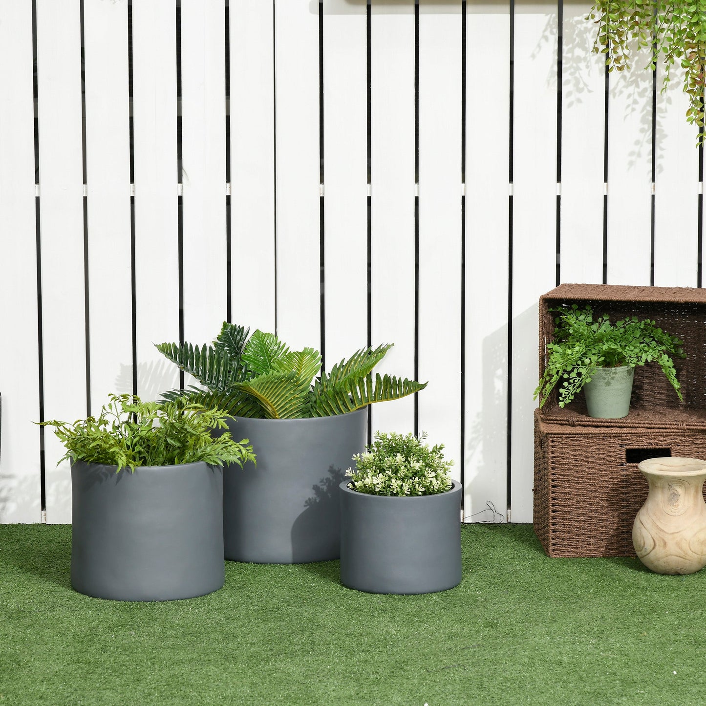 Outdoor and Garden-3-Pack Outdoor Planter Set, MgO Flower Pots with Drainage Holes, Outdoor Ready & Stackable for Indoor, Entryway, Patio, Yard, Garden - Outdoor Style Company