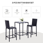 Miscellaneous-3 PCS Rattan Bar Set with Glass Top Table, 2 Bar Stools for Outdoor, Patio, Garden, Poolside, Backyard - Outdoor Style Company