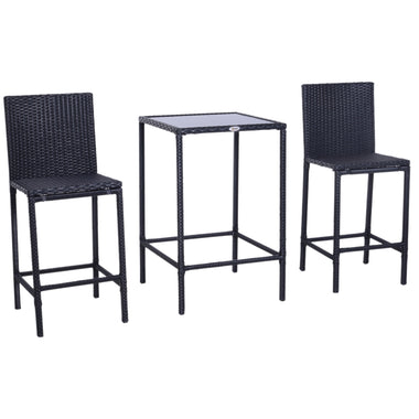 Miscellaneous-3 PCS Rattan Bar Set with Glass Top Table, 2 Bar Stools for Outdoor, Patio, Garden, Poolside, Backyard - Outdoor Style Company