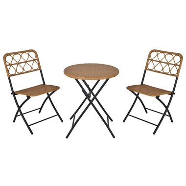 Outdoor and Garden-3 PCS Rattan Wicker Bistro Set with Easy Folding, Hand Woven Rattan Coffee Table and Chairs for Outdoor Lawn, Pool, Balcony & Garden, Natural - Outdoor Style Company