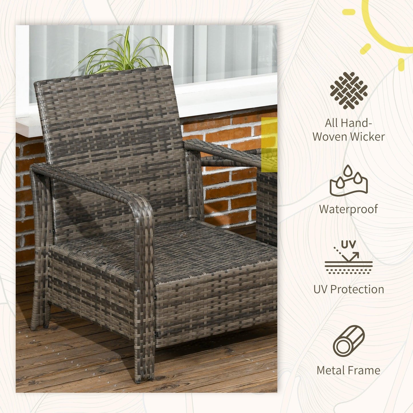 Outdoor and Garden-3 PCS Rattan Wicker Bistro Set with Storage Table, Patio Furniture Set Outdoor Sofa Set with Washable Cushion, Conversation Set for Garden - Outdoor Style Company