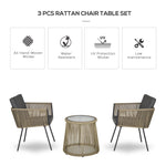 Outdoor and Garden-3 PCS Webbed Wicker Rattan Patio Furniture Conversation Bistro Set 2 Chairs 1 Coffee Table w/ Metal Legs for Garden, Backyard, Deck - Outdoor Style Company