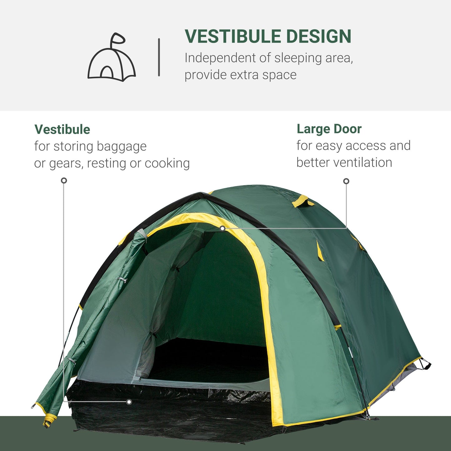 Miscellaneous-3-Person Camping Tent Backpacking Tent with Vestibule Area, Water-Fighting Polyester Rain Cover, & Mesh Windows, Yellow - Outdoor Style Company