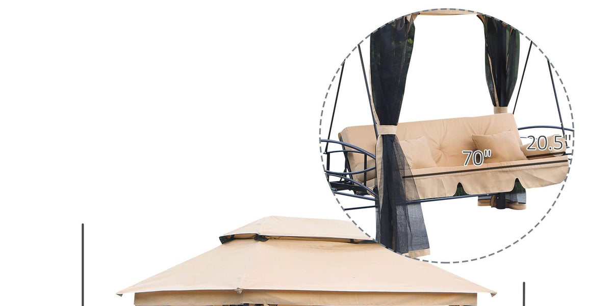 3 Person Patio Swing Chair, Gazebo Swing with Double Tier Canopy, Cush