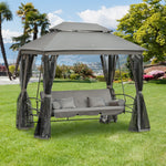 Outdoor and Garden-3 Person Patio Swing Chair, Gazebo Swing with Double Tier Canopy, Cushioned Seat, Mesh Sidewalls, Gray - Outdoor Style Company