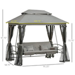 Outdoor and Garden-3 Person Patio Swing Chair, Gazebo Swing with Double Tier Canopy, Cushioned Seat, Mesh Sidewalls, Gray - Outdoor Style Company