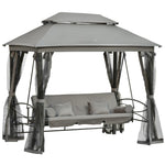 Outdoor and Garden-3 Person Patio Swing Chair, Gazebo Swing with Double Tier Canopy, Cushioned Seat, Mesh Sidewalls, Gray - Outdoor Style Company