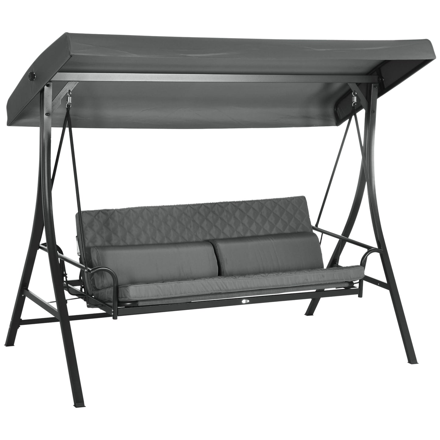 Outdoor and Garden-3 Person Porch Swing Bed, Outdoor Patio Swing Chair Bench Hammock with Adjustable Canopy, Cushions, Pillows, Dark Gray - Outdoor Style Company