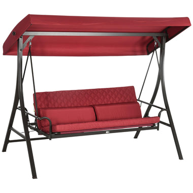 Outdoor and Garden-3 Person Porch Swing Bed, Outdoor Patio Swing Chair Bench Hammock with Adjustable Canopy, Cushions, Pillows, Red - Outdoor Style Company