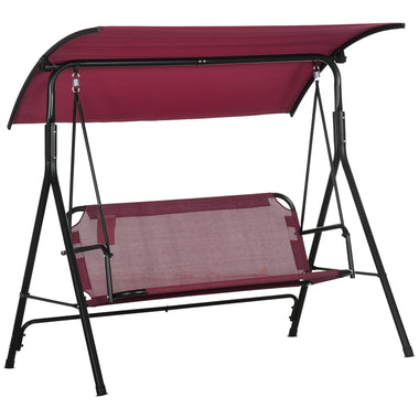 Miscellaneous-3-Person Porch Swing Bench with Stand & Adjustable Canopy, Armrests, Steel Frame for Outdoor, Garden, Patio, Porch & Poolside, Wine Red - Outdoor Style Company