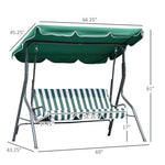 Outdoor and Garden-3-Person Porch Swing with Canopy, Patio Swing Chair, Outdoor Canopy Swing Bench with Adjustable Shade, Cushion and Steel Frame, Green - Outdoor Style Company
