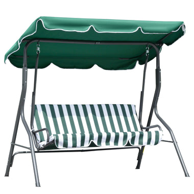 Outdoor and Garden-3-Person Porch Swing with Canopy, Patio Swing Chair, Outdoor Canopy Swing Bench with Adjustable Shade, Cushion and Steel Frame, Green - Outdoor Style Company