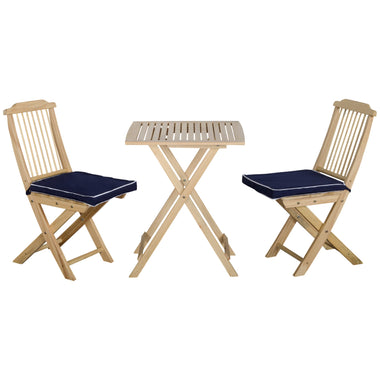 Outdoor and Garden-3 Piece Folding Patio Bistro Set, 2 Outdoor Wooden Folding Chairs and Table with Cushions for Poolside, Porch, Garden, Natural - Outdoor Style Company