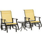 Outdoor and Garden-3-Piece Gliding Chair & Tea Table Set, Outdoor 2 Rocker Seats with Steel Frame, Tempered Glass Tabletop, Garden Patio Furniture, Beige - Outdoor Style Company